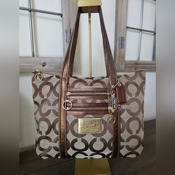 Coach Handbags - Coach Y2K Poppy Op Art Glam Tote In Metallic Bronze
